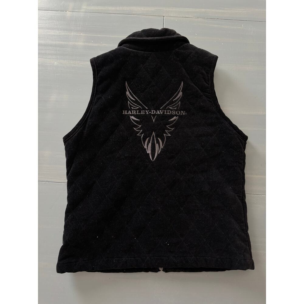 Harley-Davidson Black Quilted Velvet Vest Womens X-Small Eagle Graphic